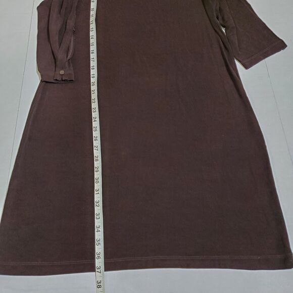 Chico's Travelers Acetate Slinky Dress Size 2 Large Brown Stretchy Open Sleeve - Picture 7 of 9